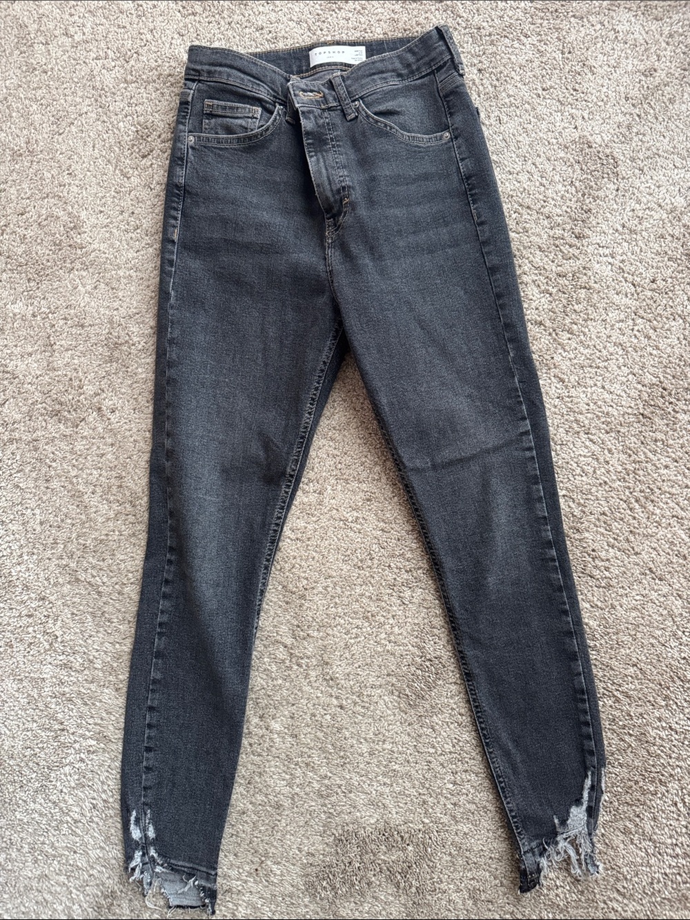 Topshop washed black Skinny Jeans with Frayed Ankles